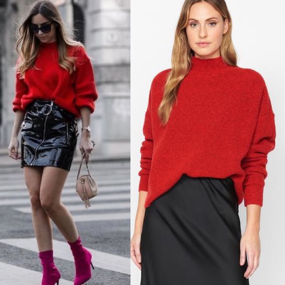 Leith Sweaters - LEITH Mock neck red sweater